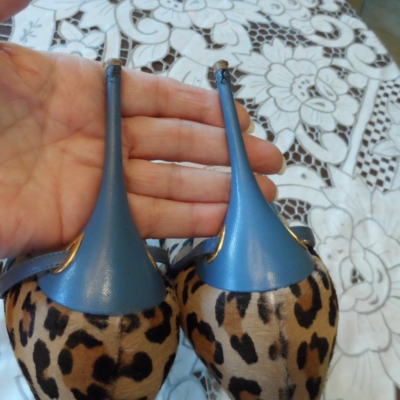 Jennifer Chamandi Light Blue/Leopard "Lorenzo" Two Tone Leather Pumps Si… - Picture 12 of 16